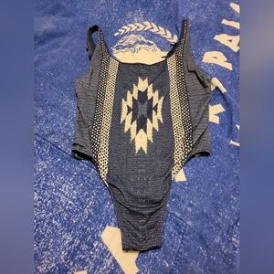 Size 14/16 Western Inspired 1 Piece Bathing Suit in Blue with Fringe